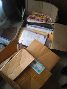 This is NOT all the boxes! This is what I STARTED with. After purging papers out of the desk and finding another box in my room, I had easily FIVE boxes of various sizes to sort and purge and file away.