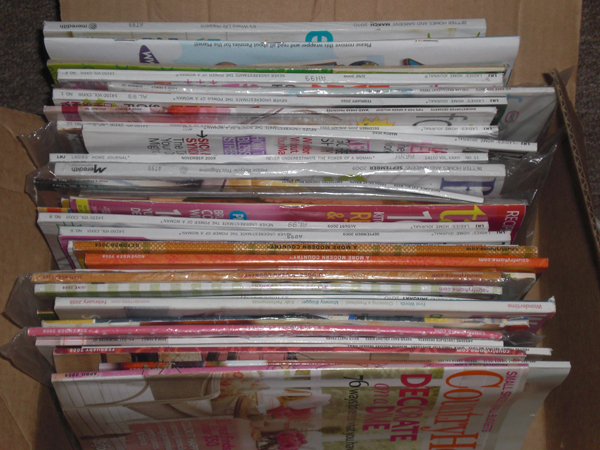 Can you believe I had that many magazines!? Most of them are unread, not because I didn't want to, but because they got buried soon after I received them.