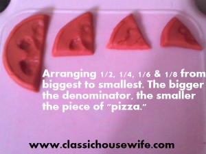 arranging a piece from each pizza by size