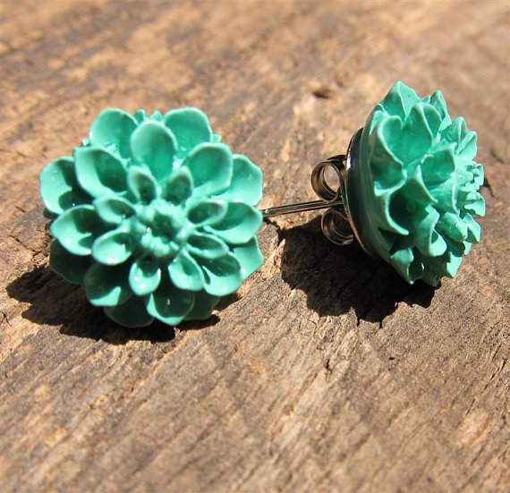 teal-flower-earrings