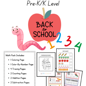 Back to School Math Pack for Prek and Kinder