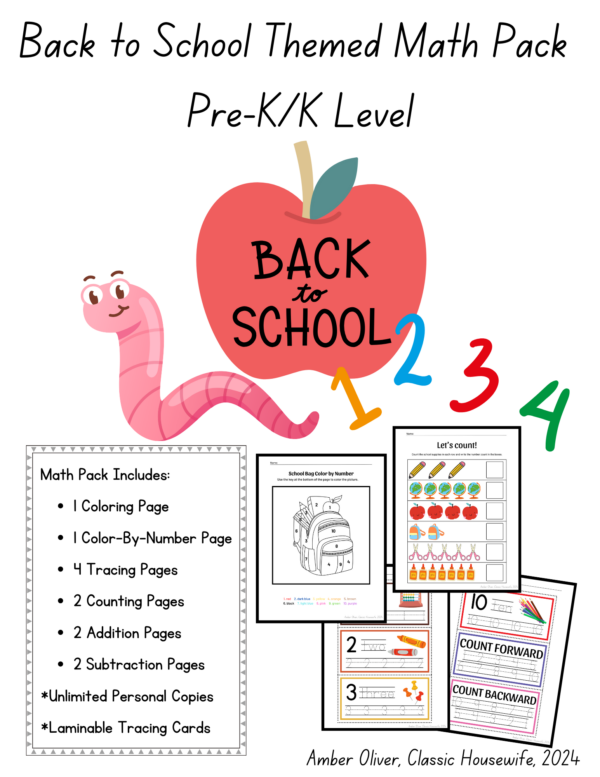 Back to School Math Pack for Prek and Kinder