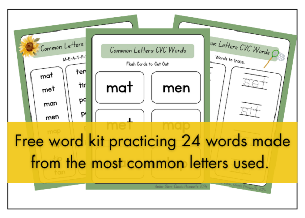 free word kit most frequently used letters