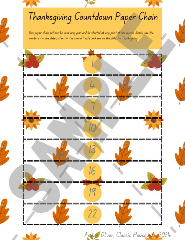 Thanksgiving Paper Chaing Countdown